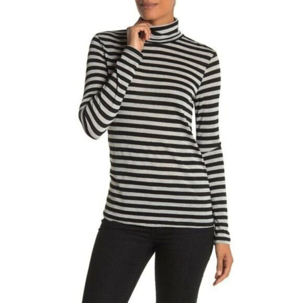 Splendid Striped Turtleneck Long Sleeve Shirt Light Sheer Knit Lurex SZ S NEW
